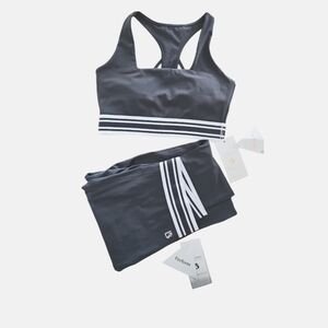 Buffbunny COORD Set Leggings & Bra Grey Stripe Medium Perform Fabric